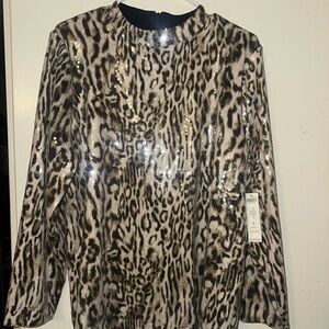 Chico's Sequin Top Animal Cheetah Print